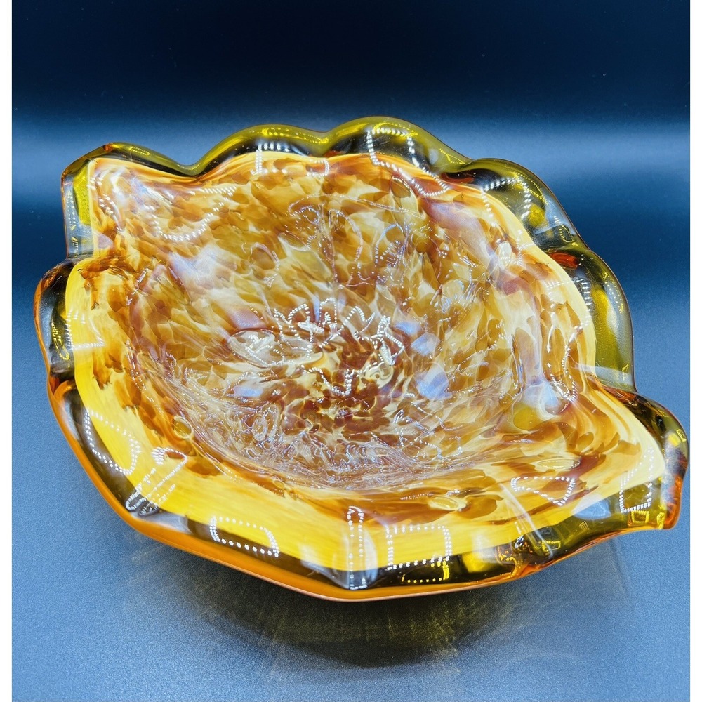 Italian Art Glass Amber‎ Swirl Bowl White Cristal Centerpiece Vintage